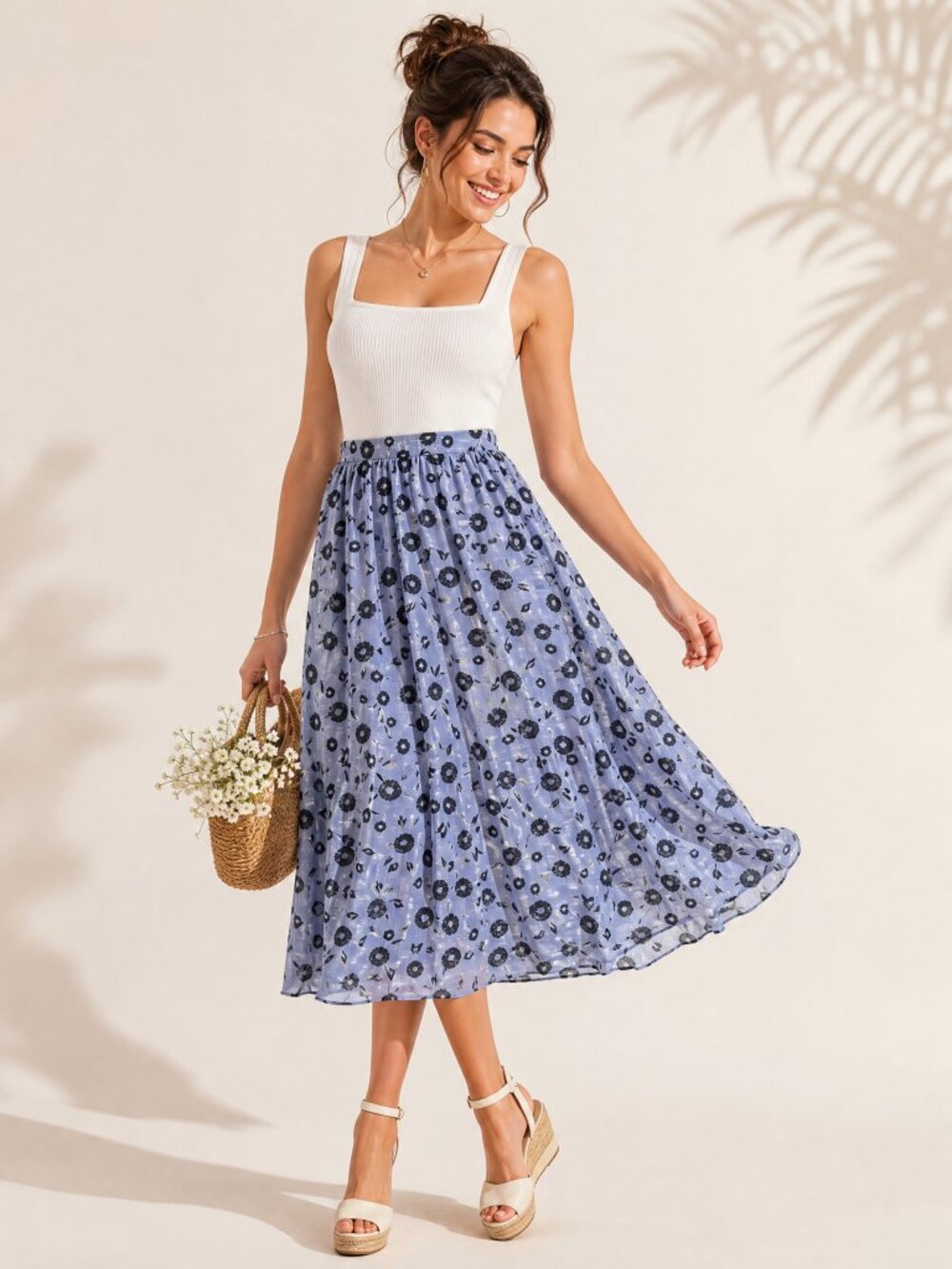 NEXT Retro Flowy Floral Midi Skirt with Pockets Sz US 6